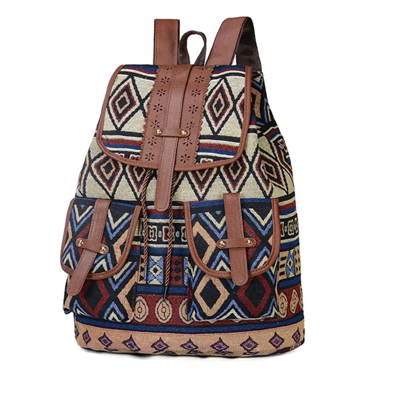 Школьный рюкзак с геометрическим принтом в национальном стиле для девочек-подростков, Модный женский рюкзак на шнурке, женские рюкзаки - Цвет: Хаки