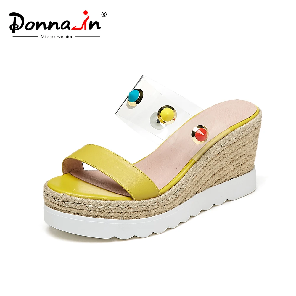 

Donna-in Colorful Beads Platform Sandals Women High Heel Wedge Sandals Genuine Leather Women Slippers Outdoor Beach Summer Shoes