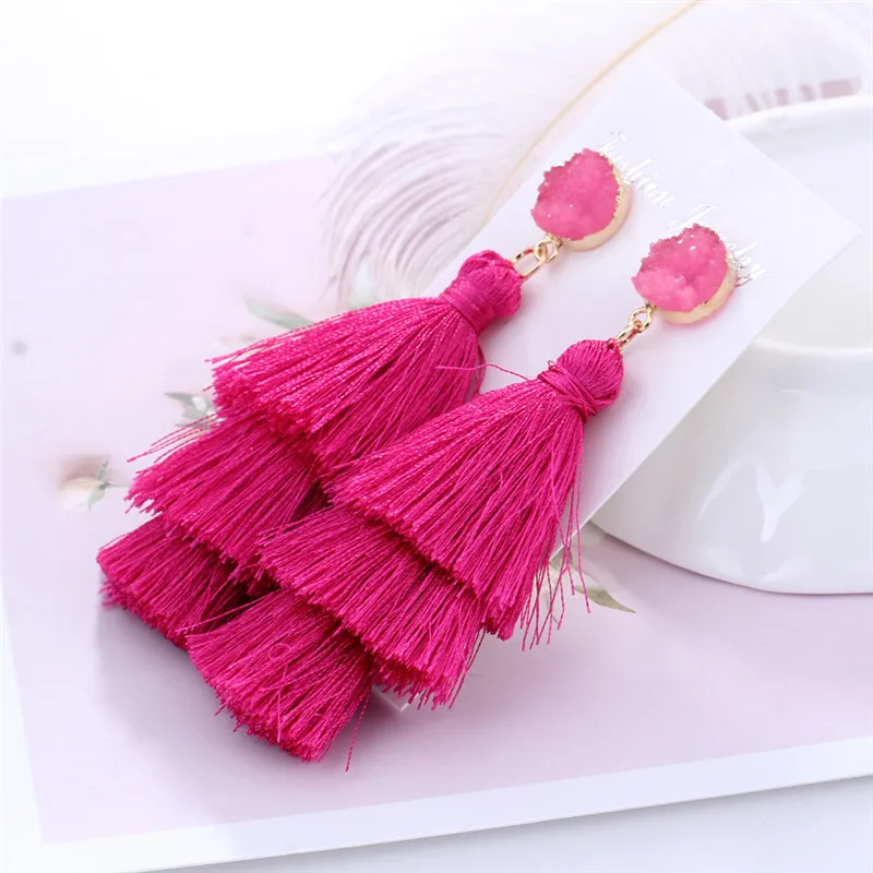 HTB1QXFwXzDuK1Rjy1zjq6zraFXaU - HOCOLE Boho Long Tassel Earrings Multi-layer Red Blue Yellow Silk Fabric Long Drop Earring For Women Wedding Statement Jewelry