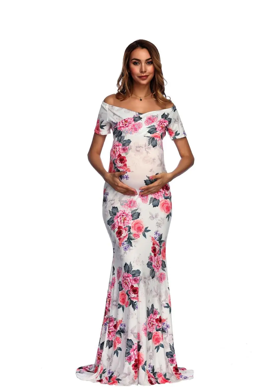 New Floral Maxi Maternity Gown For Photo Shoots Long Maternity Photography Props Pregnancy Dress Sexy Pregnant Dresses For Women (14)