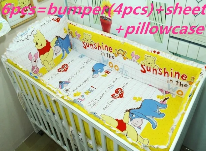 

Promotion! 6PCS Bear Baby Cradle Crib Netting Bedding Set for Newborn (bumper+sheet+pillow cover)