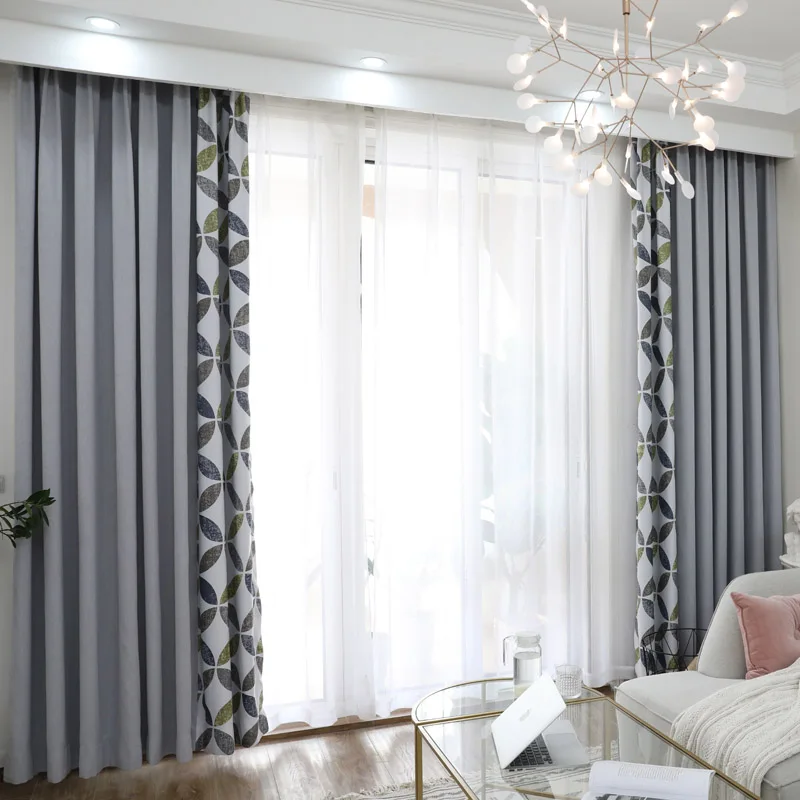 Ready made modern solid grey blackout curtain for living room, Kitchen