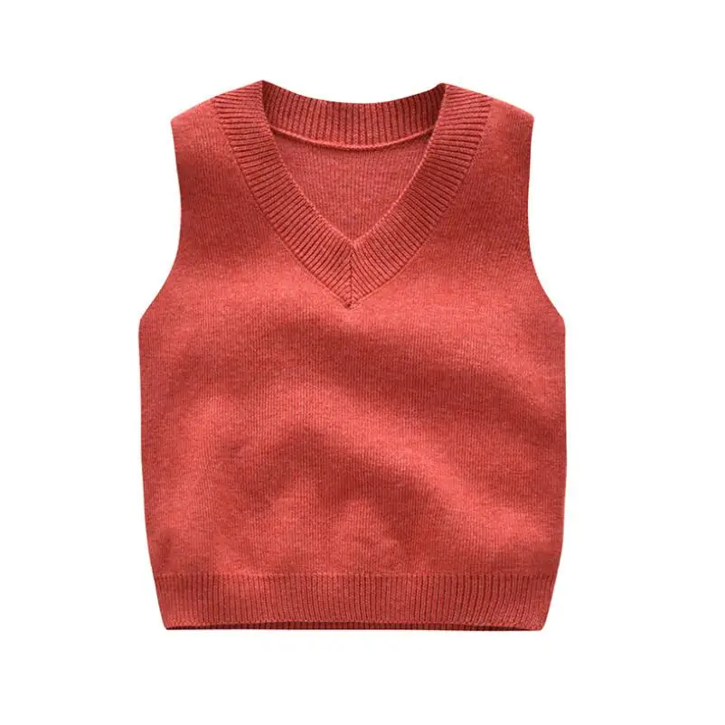 Детская одежда весенне-осенне-зимний свитер для мальчиков и девочек топы, детские свитера пуловер без рукавов с v-образным вырезом вязаный школьный жилет - Цвет: orange red
