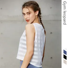 Полосатая сетчатая Лоскутная свободная дышащая спортивная рубашка Топ летняя фитнес-майка женская тренировочная блузка для бега укороченный топ для йоги