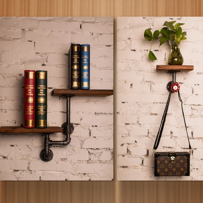 

Find Joy Wooden Industrial Pipe Wall Shelves Creative Home Decoration Vintage Storage Holders Racks for Living Room FJ040304