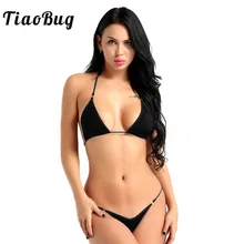 TiaoBug Women Sexy Lingerie Set Halter Mini Micro Bikini Bra Tops with G Strings Thong Briefs Tanga Underwear Swimsuit Beachwear