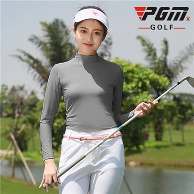 PGM, женская одежда для гольфа, ледяные колготки, футболка, летние дышащие быстросохнущие тонкие футболки для гольфа, анти-УФ солнцезащитные футболки AA60444 - Цвет: Серый