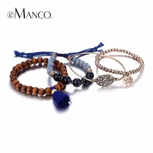 eManco Vintage Tassel Hand Braided Bracelets & Bangles for Women Wood Alloy Beads Ancient Gold Plated Jewelry Accessories