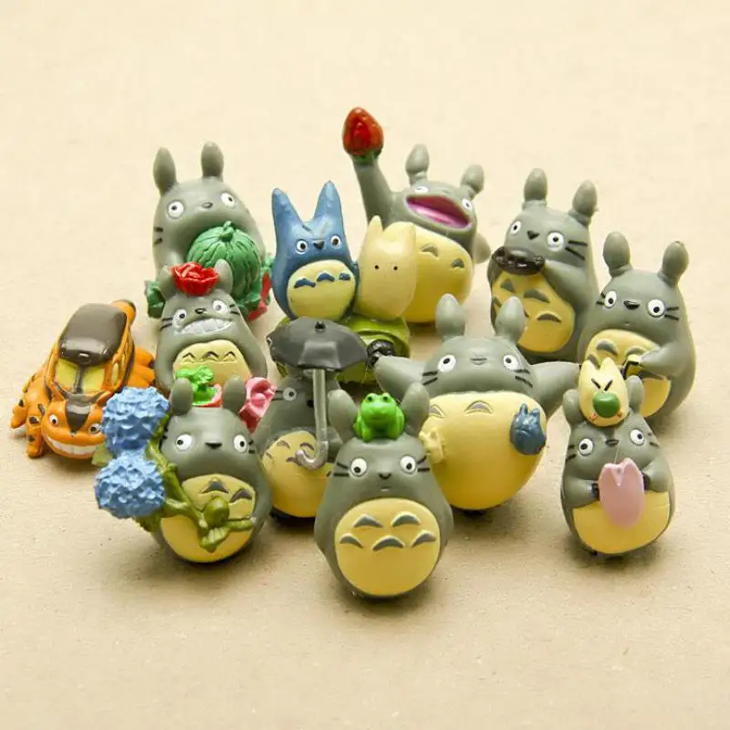 12 шт./компл. Тоторо миниатюрные Фигурки игрушки Kawaii плюшевая кукла японский животных ПВХ Рисунок украшения для детей подарок фея садовые миниатюры