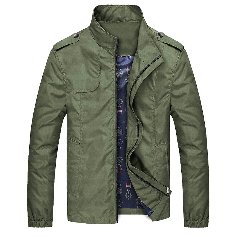 Мужские повседневные куртки-бомберы, однотонные Осенние новые мужские куртки на молнии для пилотов, приталенные мужские бейсбольные куртки с воротником-стойкой, Jaqueta Masculino - Цвет: WISH942 Green