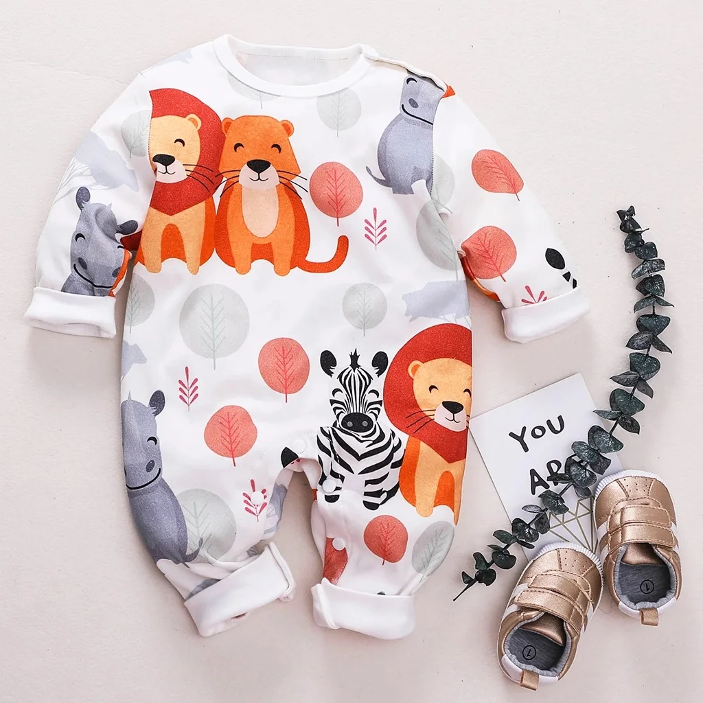 PatPat Summer and Autumn New Cotton Newborn Fashion Cute Animal Lion Hippo Jumpsuit Suitable For Baby Crawling Clothing