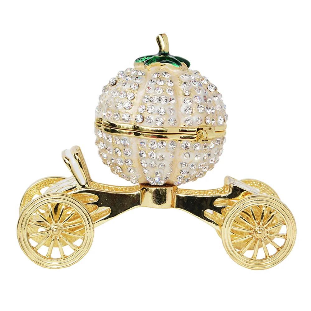 

Crystal Bejeweled Pumpkin Carriage Trinket Jewelry Box Faberge Russian Wedding Ring Gift Favor Decoration Metal Crafts Tabletop