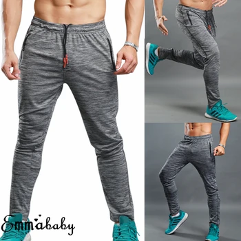 

2019 Newest Fashion Men Running Gym Pants Breathable Fitness Sports Training Zipper Elastic Trousers