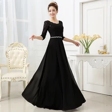 2015 neue Ankunft Elegante Spitze Und Chiffon Long Black Abendkleid Mit Halbarm P