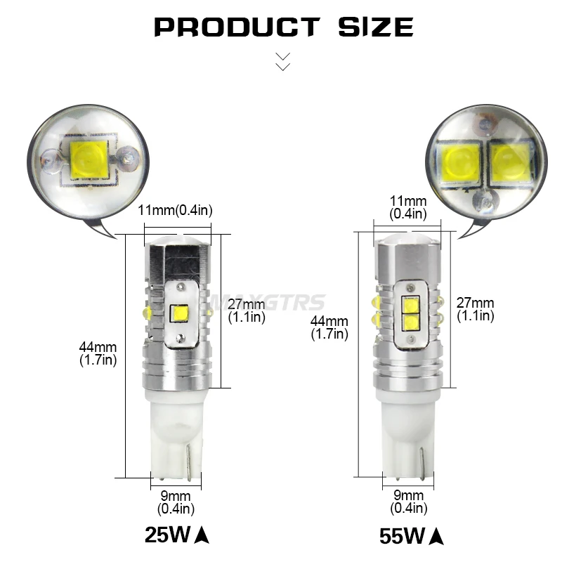 2x T10 194 W5W كري رقاقة Led الأبيض/الأصفر 25 واط 50 واط مع لين العارض الألومنيوم حالة لمبات DRL سيارة الداخلية عكس مصدر ضوء