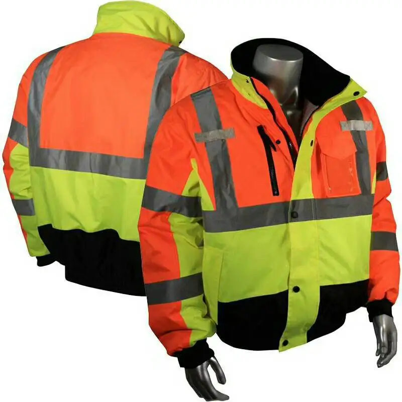 High Visibility Waterproof Bomber Jacket With Rip Stop Safety Workwear Clothing Autumn /Winter Zipper Reflective Working Clothes