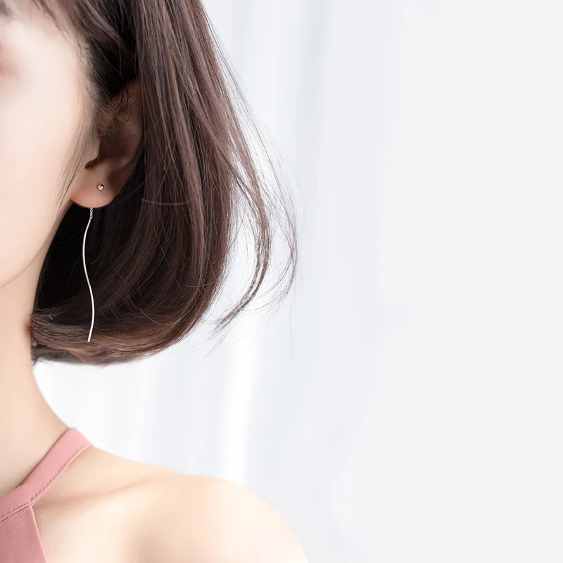 INZATT Real 925 Sterling Silver MInimalist Geometric Twisted stick Tassel Drop Earrings For Women Fine Jewelry OL Accessories - Image 3