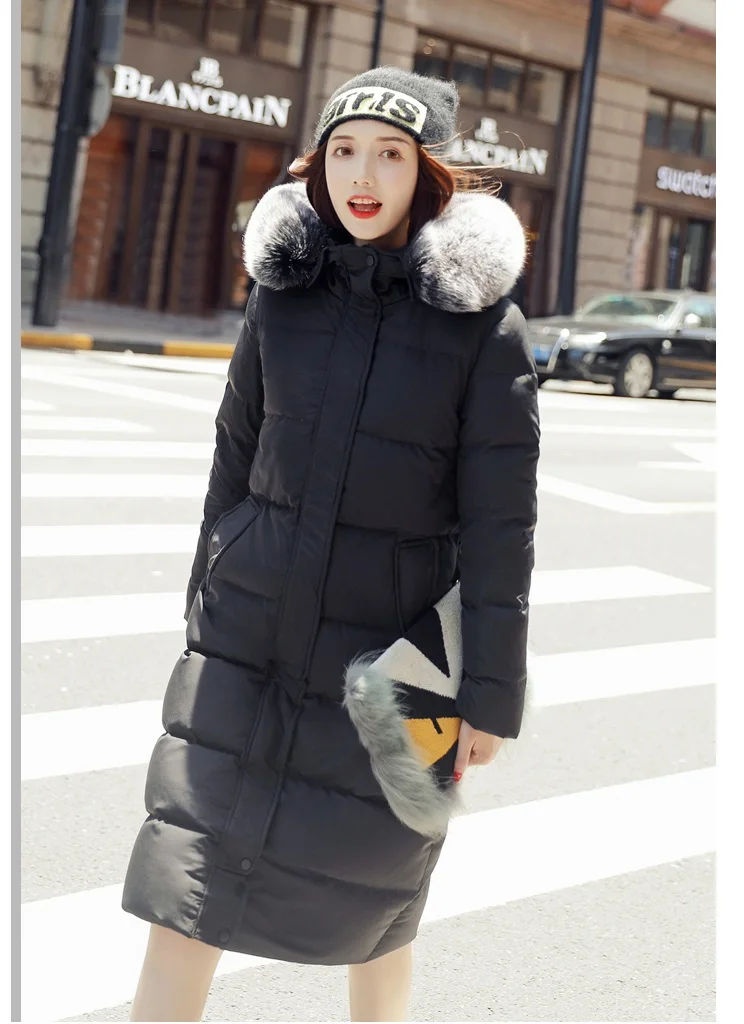 Большой размер S-2XL теплая хлопковая куртка женская Лисий меховой воротник верхняя одежда средней длины зимняя женская пуховая куртка пальто прилив ODFVEBX