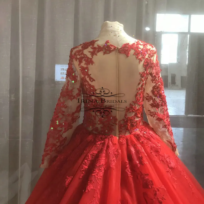 Красное платье с кружевной аппликацией Irina Bridals реальные фотографии 2019|Свадебные