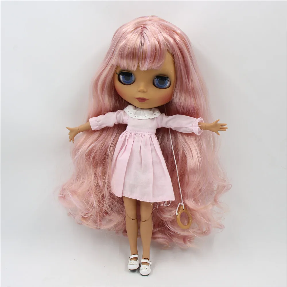 Кукла Blyth 1/6 шарнирная с черным матовым лицом и розовыми пурпурными волосами №