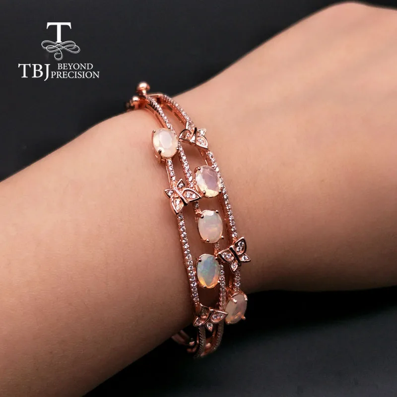 TBJ, натуральный драгоценный камень опал огранки 925 стерлингового серебра розового цвета "Бабочка" браслет для девочек свадьба или повседневная одежда хорошее ювелирное изделие