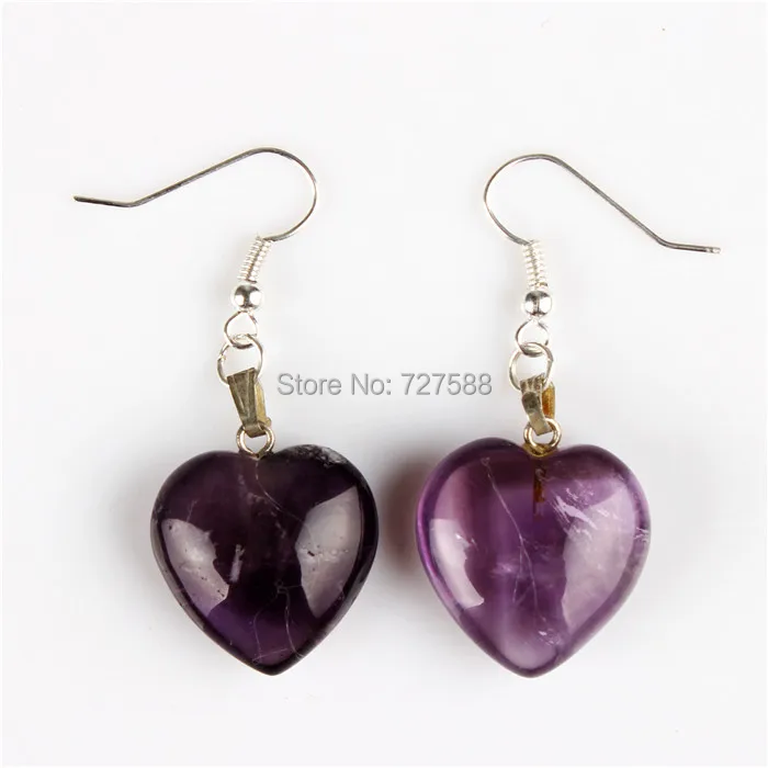Amethyste Роуз Quartzs Сердца Мотаться Висячие серьги серебро точка Кристалл Исцеления