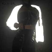 HEYounGIRL Harajuku панк Светоотражающая укороченная куртка для женщин хип хоп бомбер женские куртки Уличная Повседневная летняя куртка с цепочками