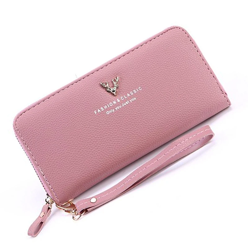 High capacity women wallet wrist strap zipper long lady wallet card