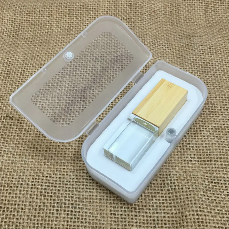 

Bamboo head with white box usb drive crystal usb flash drive 32gb high speed pen drive 4gb 8gb 16gb U disk over 10pcs free logo