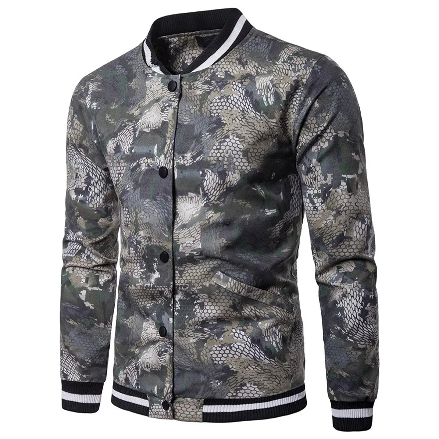 

Outdoor Jacket Men's Autumn Winter Camouflage snake print Casual Long Sleeve Button Coat Blouse #1023 487-733g