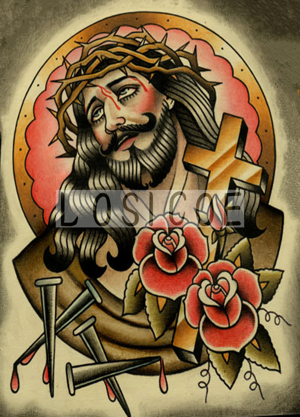 "Jesus" Nostalgia Retro Tattoo stickers Antique Poster