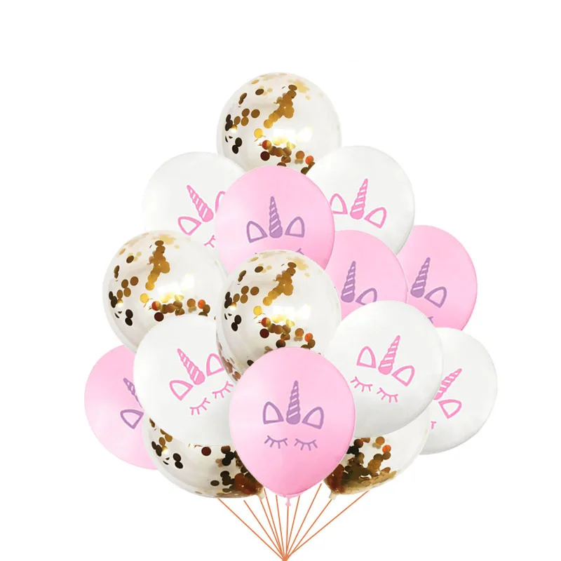 15pcs Pink Unicorn Balloon Birthday Unicorn Party Decoration Kids Latex Ballons Gold Confetti Baloons Baby Shower Party Supplies