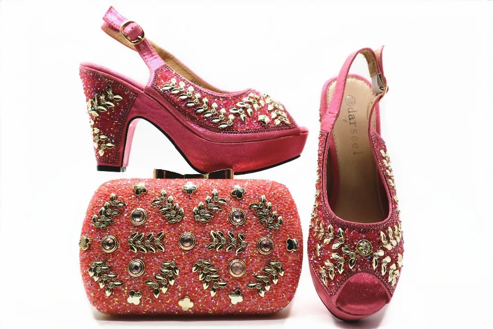 

Lovely italian design shoes and bag pink color african aso ebi big wedding party sandal shoes and clutches bag new 2018 SB8149-2