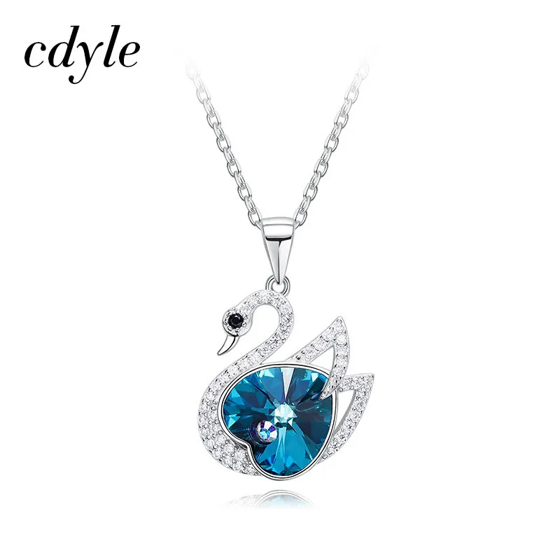 

CdyleEmbellished with crystals from Swarovski Necklace 925 Sterling Silver Jewelry Blue Black Series Swan Shape Bijoux