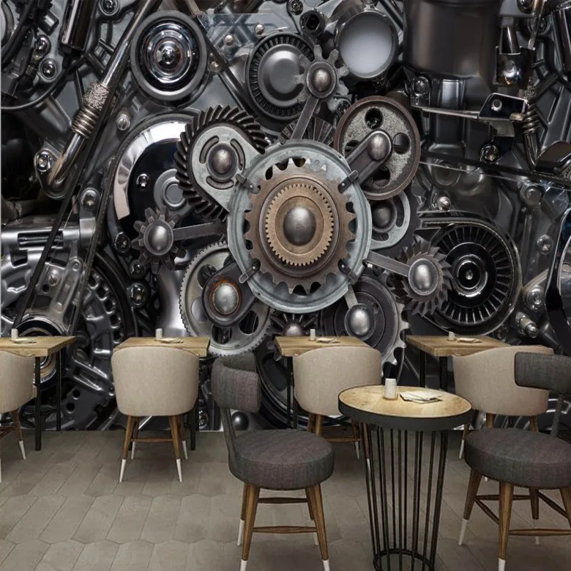Custom Mural 3d Three Dimensional Metal Gear Industrial Wind Engine Background Custom Wallpaper