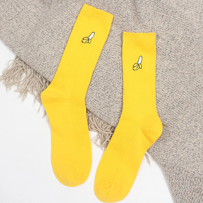 Забавные милые Носки с рисунком банана, вишни, авокадо, фруктов, распродажа, для женщин и девочек, Harajuku, желтые дизайнерские ретро хлопковые свободные носки