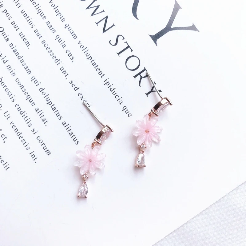 Корейский циркон цветок лето свежий Brinco элегантные блестящие серьги с кристаллами ювелирные изделия вечерние подарки вечерние серьги темперамент - Окраска металла: pink