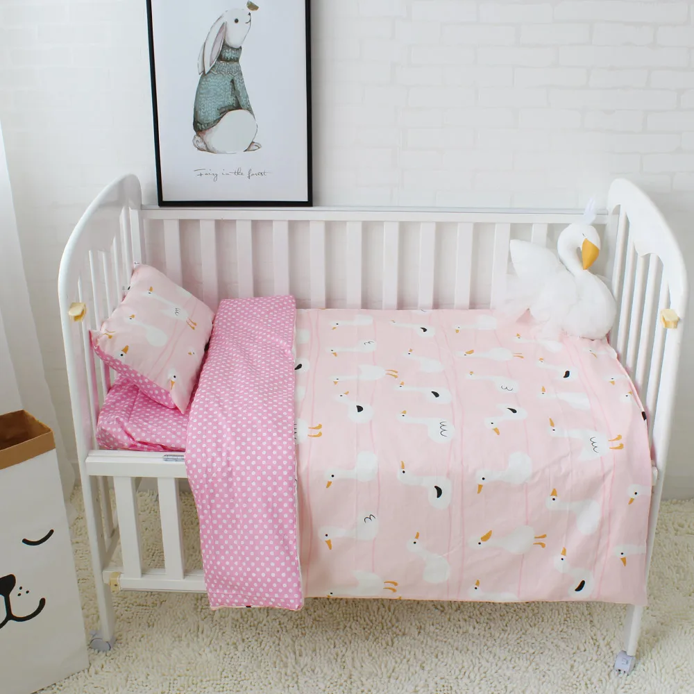 3pcs baby bedding set cotton soft breathable crib bedding set pink breathable crib sheet