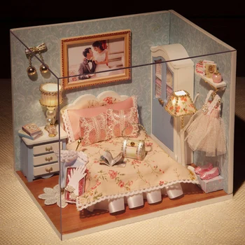 

DIY Dollhouse Assembly Model Miniature Wooden House With Furnitures LED Lights Dust Cover for Children Creative Funny Doll House