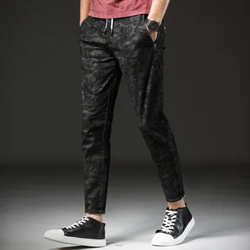 

Men Jeans Stretch Skinny Washed Ankle-Length 2018 Spring Summer Men Denim Jeans Retro Slim Casual Print Black Male Quality