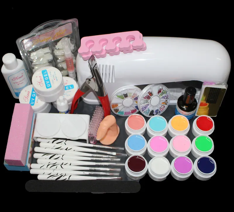 

BTT-82 Full Pro 9W White Cure Lamp Dryer & 12 Color UV Gel Nail Art Tips Tool Kits Sets