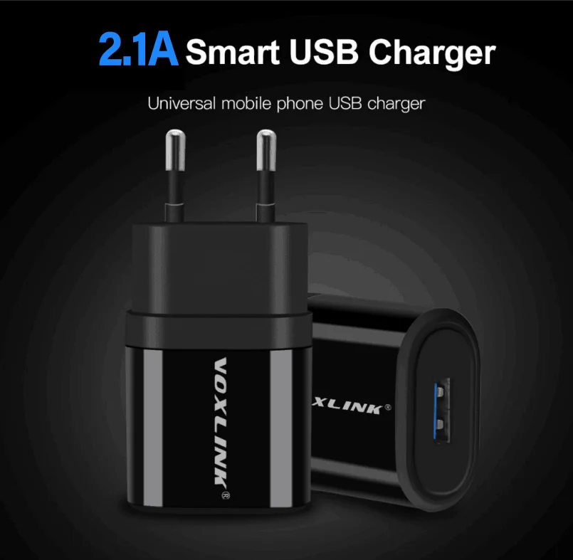 VOXLINK USB Charger 1 Port 5V 2.1A USB Wall/Travel Charger Portable Mobile Phone Charging Adapter with 1M USB cable For Samsung