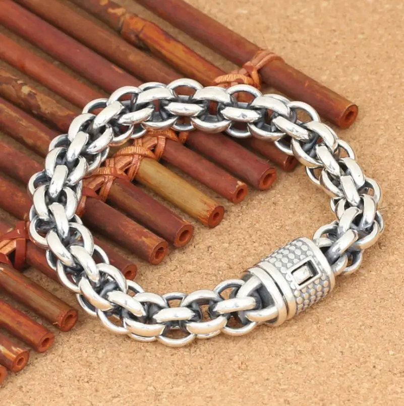 S925 Sterling Silver Jewelry Vintage Men's Hollow Out Cross Link Chain Bracelet (FGL) S925 Sterling Silver Jewelry Vintage Men's Hollow Out Cross Link Chain Bracelet (FGL)