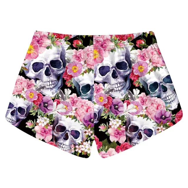 Flowers Skull Printed Women Beach Shorts Drawstring Waist Ringer Shorts 2018 Summer Sports Running Shorts
