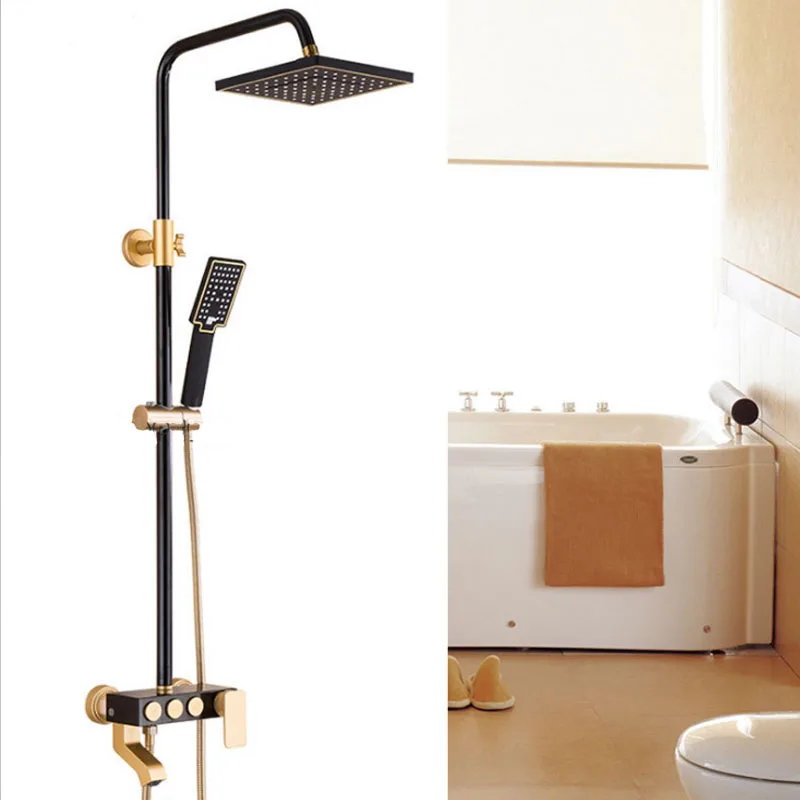 

Gold plated Shower Faucets Luxury Bath Shower Sets Bathroom Wall Mounted Hand Held Antique Shower Head Kit Shower Faucet Set