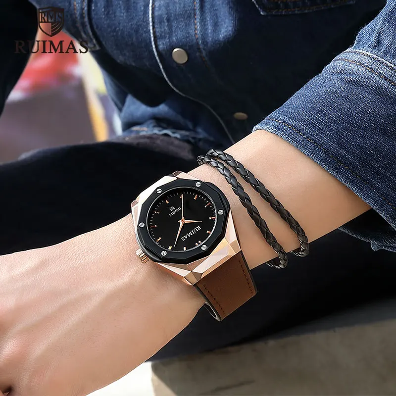RUIMAS Мужские Аналоговые кварцевые часы лучший бренд водонепроницаемый кожаный ремешок армейские спортивные наручные часы Relogios Masculino часы 535G