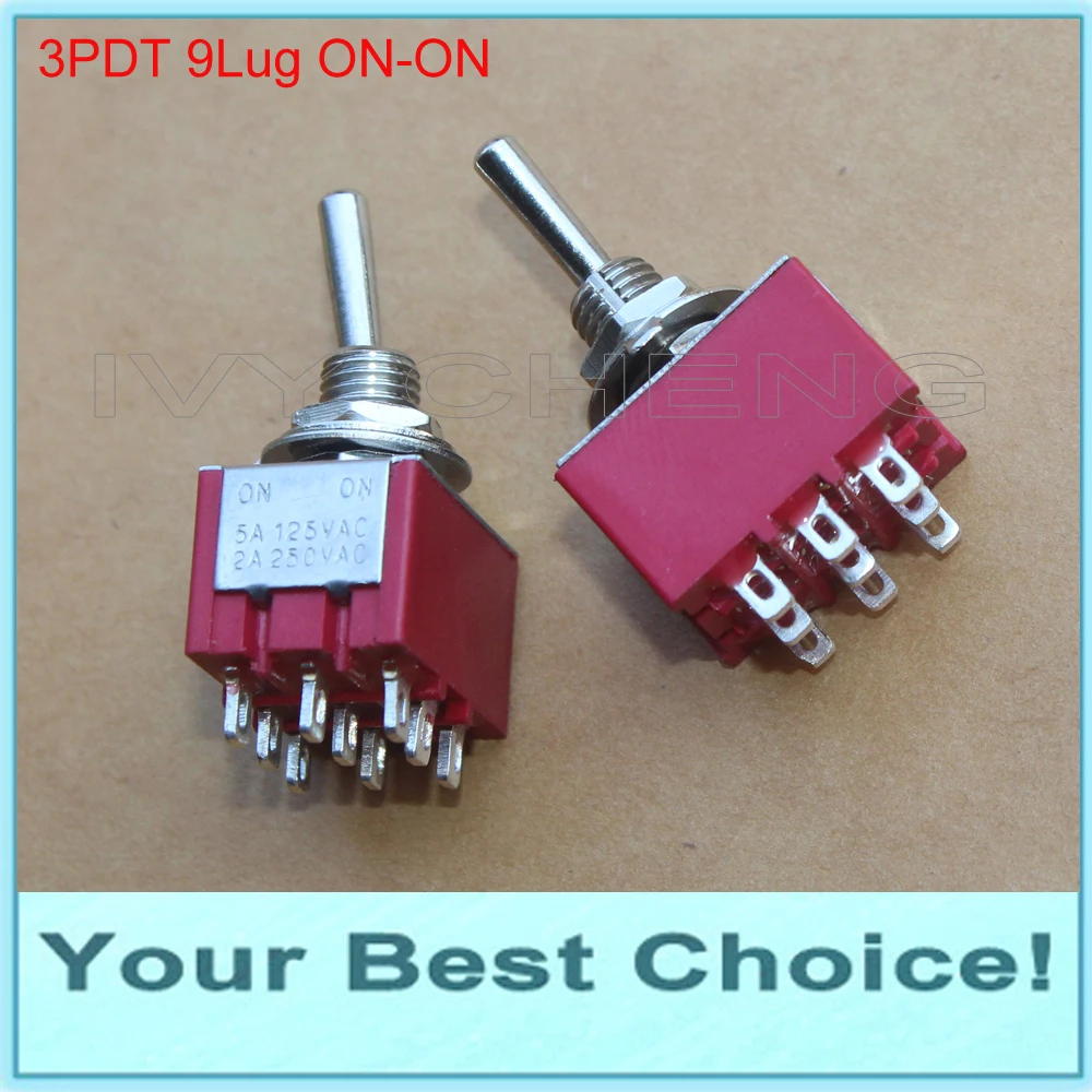 

5pcs/Lot 3PDT 2Position ON-ON Miniature Rocker Toggle Switch,9 solder lug,Top Quality