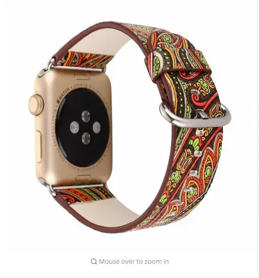 

National Vintage Folk Style Floral Colorful PU Leather Watch Band Strap for Apple Watch iwatch 38/42mm Bracelet
