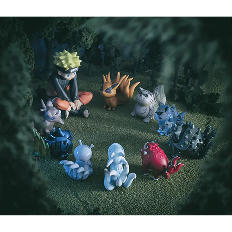

The hot sale 10pcs/set Anime Naruto Figurine Uzumaki Naruto And Bijuu PVC Figure Collection Model Toys Shuukaku Kyuubi Kitsune