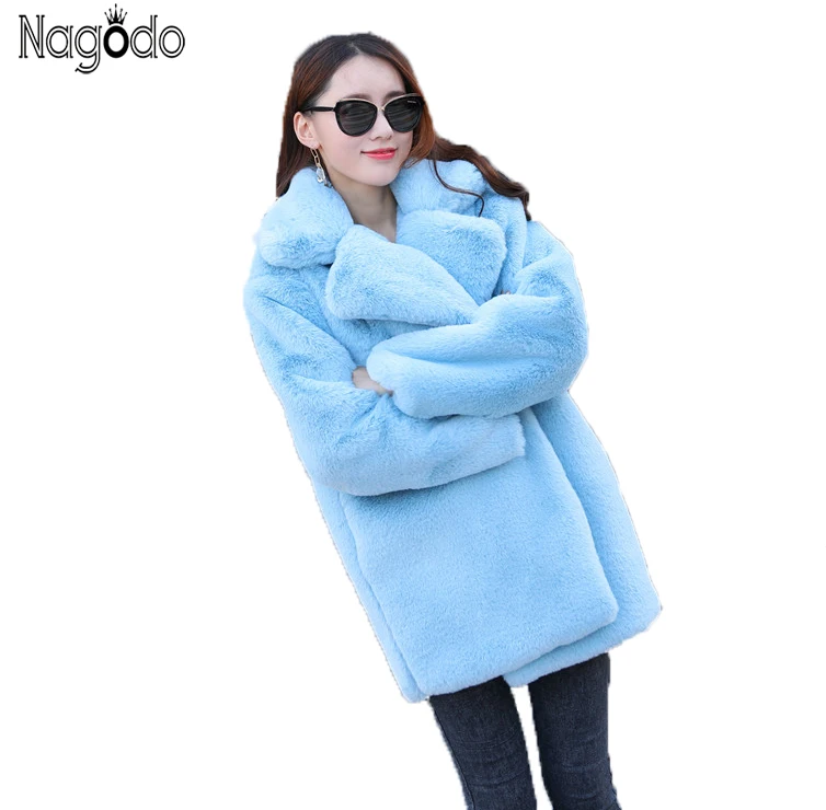 Chaud Beige Fourrure Manteaux Femelle Peluche Bleu pink black Costume Lapin Casual Coat blue yellow Coat Faux Nagodo Pardessus Épaissir Coréen Coat Femmes Hiver Fur 2018 Coat En De Manteau Coat tUvH6
